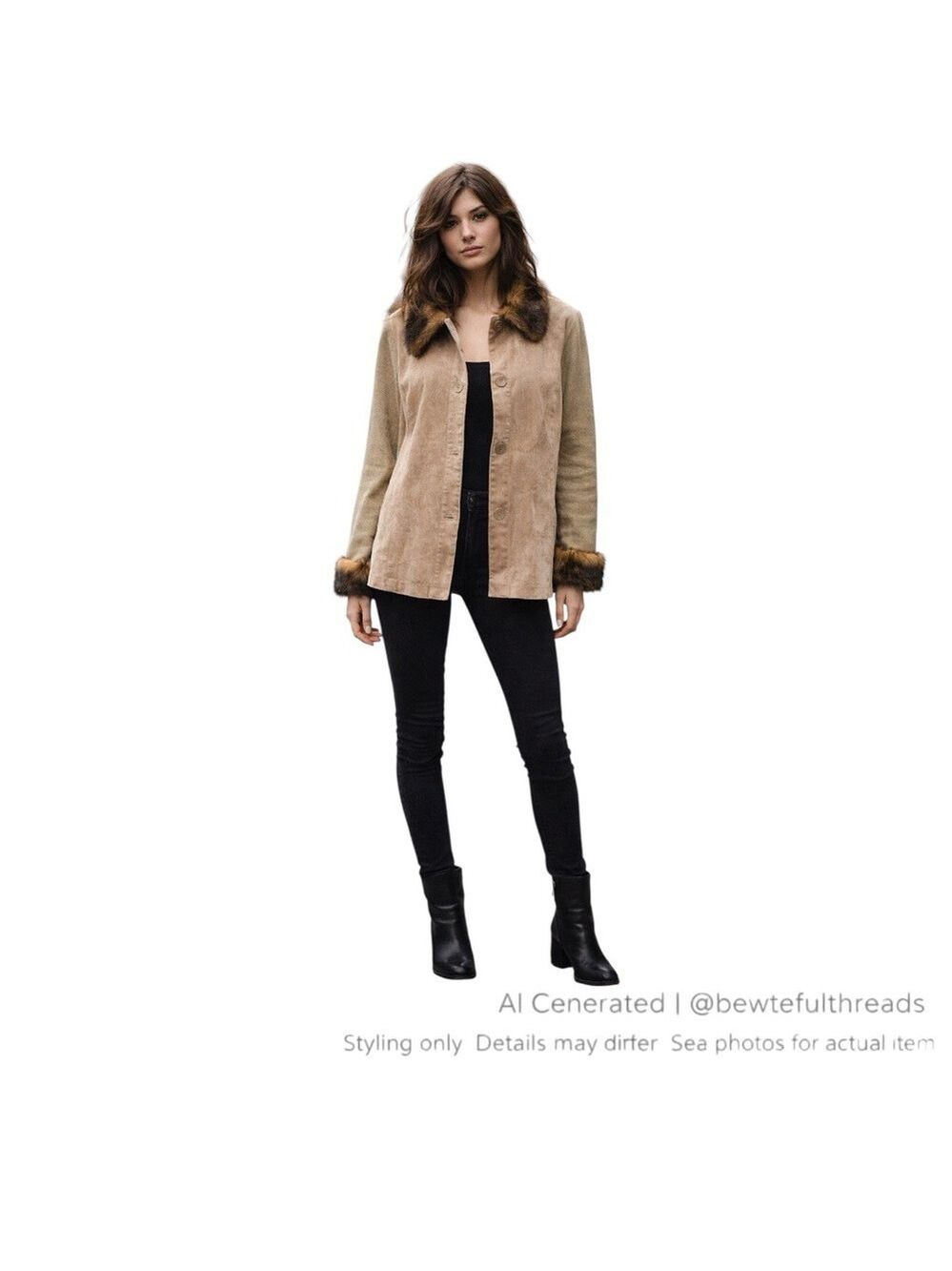 Y2K Indie Sleaze Boho Suede Fur Trim Jacket Knit Sleeve Boutique L